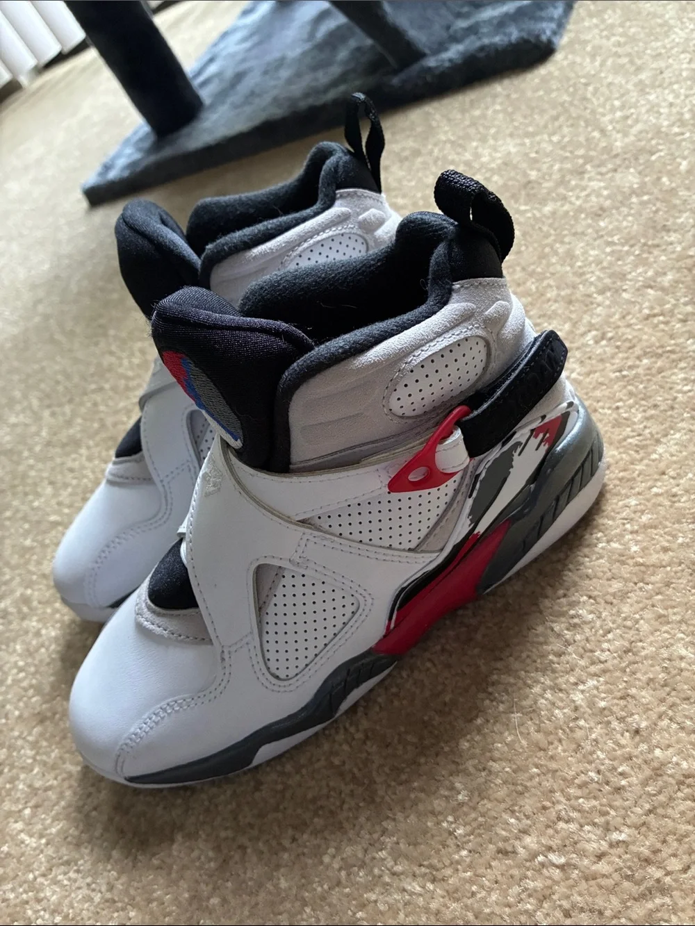 White Basketball Sneakers with Red & Gray Accents Jordan bug bunny